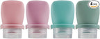 1oz Silicone Travel Bottles for Toiletries (4-Pack), TSA Approved Leakproof Toiletry Bottles with Locking Lid, Refillable Travel Size Containers for Shampoo, Body Wash, Camping & Trips (Green Pink)