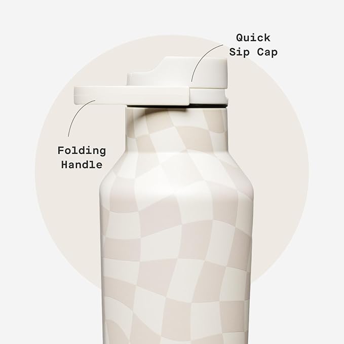 Corkcicle Classic Sport Canteen Insulated Water Bottle - Keeps Beverages Cold 25 Hours - Triple Insulated - Summer Drinkware Gift - Keeps Drinks Ice Cold - Leak-Proof Cap - 20 oz - Wavy Checkerboard