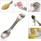 5 in 1 Stainless Steel Outdoor Cutlery - Spoon Fork Knife Bottle Can Opener for Camping Hiking Travel Multi-Purpose Cutlery (2 Pack)