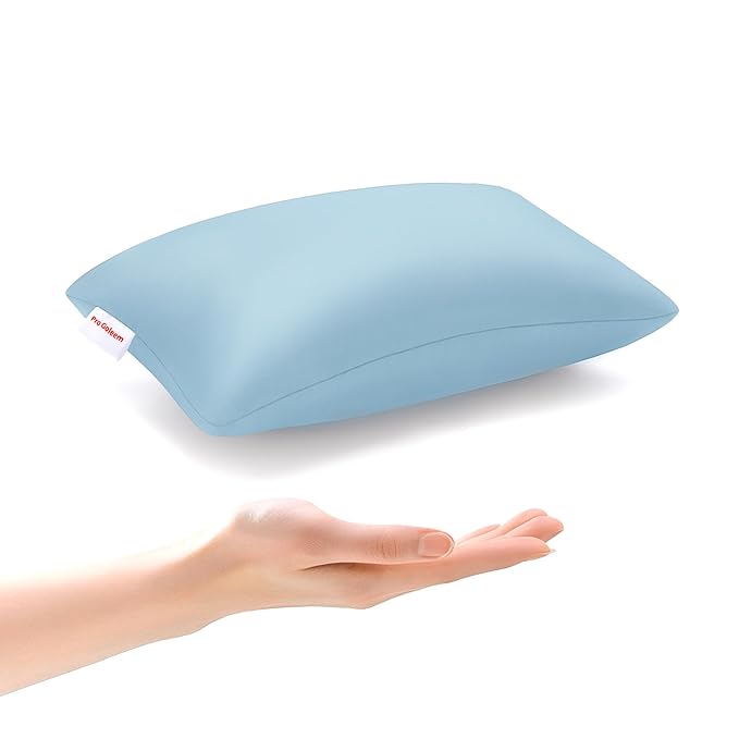 Pro Goleem Small Pillow 11’’x6’’x2.5’’ for Kids and Baby Sleeping with Name Tag Mini Tiny Pillow for Camping and Chair Car Air Nap Neck Lumbar Knee Rest Pillows, Blue