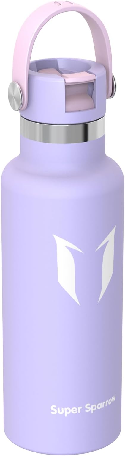 Super Sparrow Insulated Water Bottle - 17 Oz / 25 Oz / 32 Oz - Standard Mouth FlipFlow Flask - BPA Free, Leak Proof Drink Bottle- Ergonomic Straw Water Bottles for Work, Gym, Travel, Sports