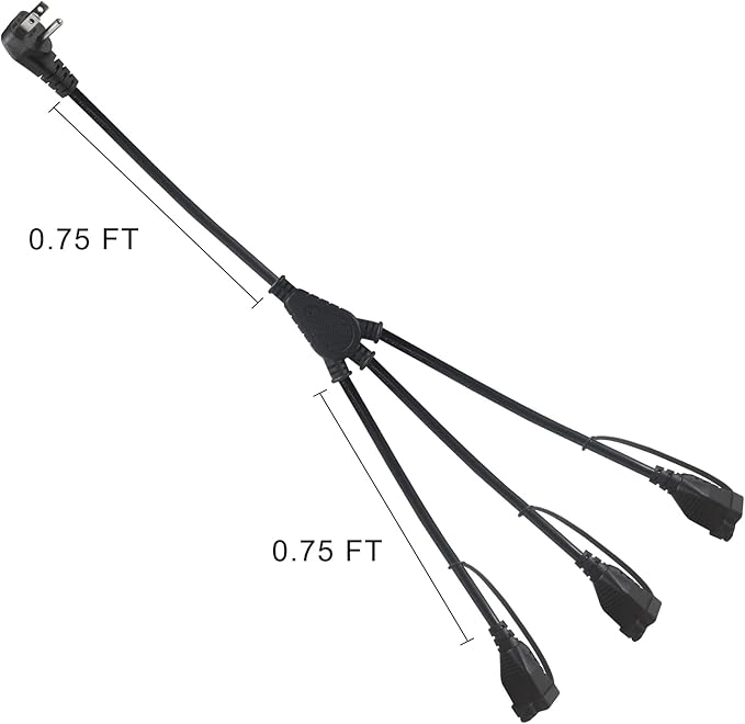 Outdoor 3-Outlet Power Splitter, 90-Degree Flat Plug 1 to 3 Way Outlet Adapter 1.5FT SJTW 16AWG 3-Prong Power Cord Extension Strip with Outlet Cover for Holiday Decoration String Light(2-Pack)