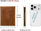 CONTACTS Full Grain Leather Passport Holder RFID Blocking Travel Passport Wallet Compatible with Airtag for Men and Women Passport Cover Case with 4 Cards Slots, Coin Pocket (Badge, Camel Brown)