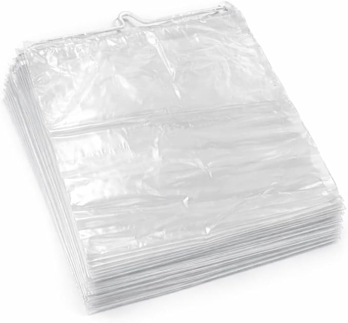 Clear LDPE Drawstring Bags (50 Pack) (13.75" x 17.5") 2 Mil Disposable Transparent Plastic with Double Cotton White Strings. Shoe Bags for Travel Large Storage Organizers Pouch (50)