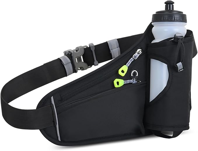 Running Belt Hydration Waist Pack with Water Bottle Holder for Men&Women Outdoor Sports (Black)