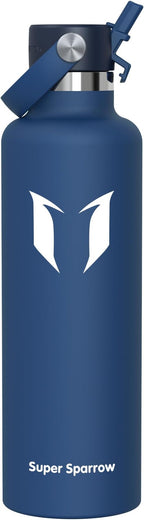 Super Sparrow Insulated Water Bottle - 17 Oz / 25 Oz / 32 Oz - Standard Mouth FlipFlow Flask - BPA Free, Leak Proof Drink Bottle- Ergonomic Straw Water Bottles for Work, Gym, Travel, Sports