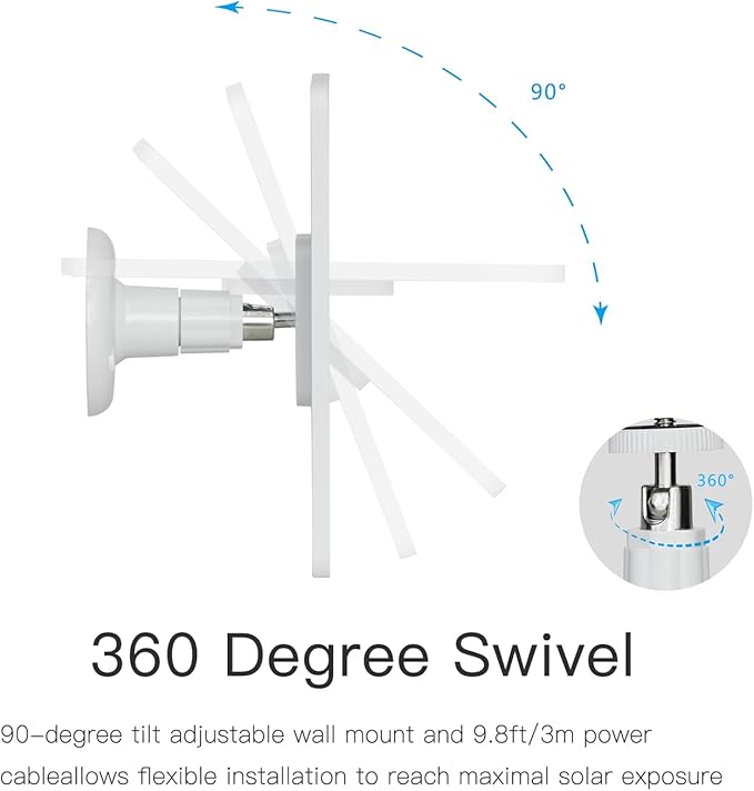 3-Pack 5W Solar Panels for Security Cameras with 360° Adjustable Mounting - IP65 Waterproof - 9.8 Ft Charging Cable - Micro USB & USB-C & DC3.5mm Ports