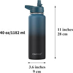 CIVAGO 40 oz Insulated Water Bottle With Straw, Stainless Steel Sports Water Cup Flask with 3 Lids (Straw, Spout and Handle Lid), Double Walled Travel Thermal Canteen Mug, Dark Night