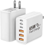 USB C Charger Block, 2-Pack 65W 6-Port USB C Wall Charger iPhone Charger Fast Charging PD Power Adapter+QC Wall Plug Multiport Type C Brick Chargers for iPhone 17 16 15 14 13 12 11 Pro Max XS,Samsung