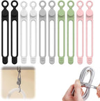 10PC Data Cable Organizer, 2026 Upgrade Silicone Cable Ties Reusable Cable Management Organizers, Multipurpose Elastic Cord Organizer for Fastening and Bundling Cable Cords Wires (A)