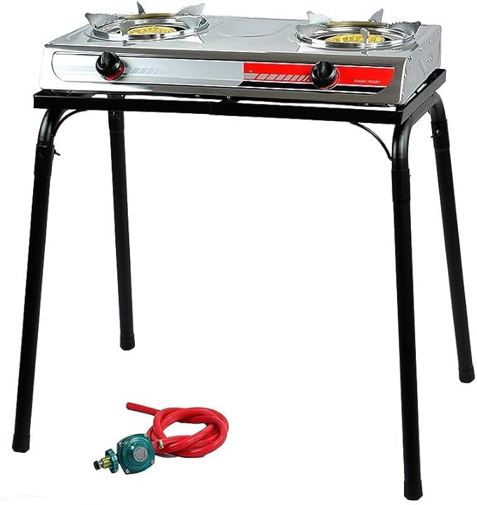 XtremepowerUS 25,516 BTU Double Burner Stove Stand Outdoor Propane Range Dual Propane Grill Burner Camping Picnic Cookout w/Detachable Legs