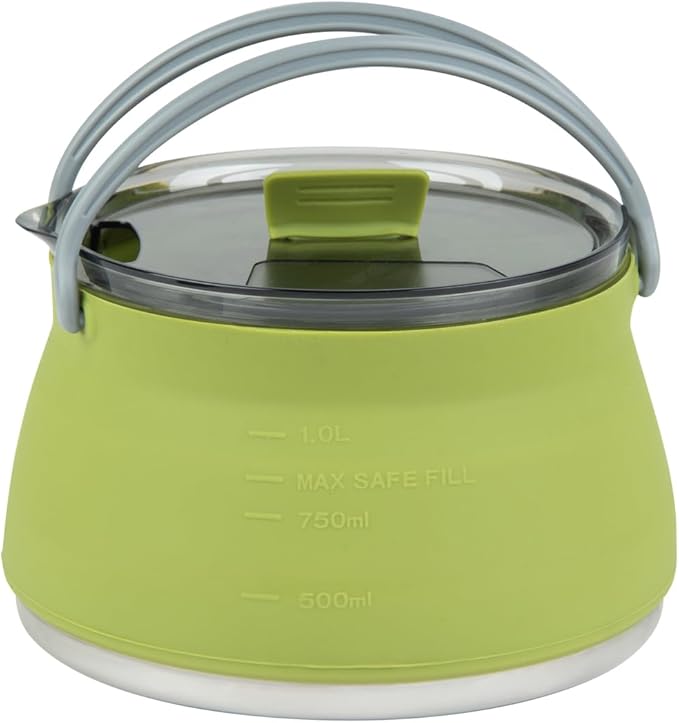 Restaurantware-Hi Tek 1 Liter Collapsible Camping Kettle, 20 Portable Cook Pots - With Perforated Lid, Stainless Steel Bottom, Silicone Camping Coffee Pots, With High Heat Nylon Handles, For Travel