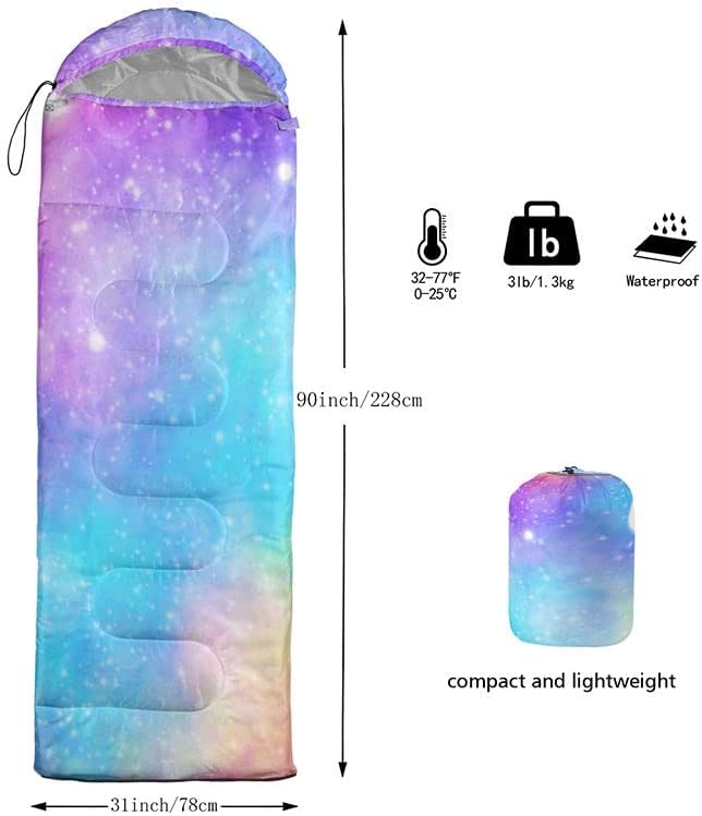 Kids Sleeping Bag for Boys Girls,Rocket Moon Print-Lightweight Warm Portable Outdoor Indoor-Waterproof Cold Weather Resistant Sleeping Bag for Camping Hiking