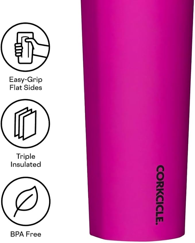 Corkcicle Classic Sport Canteen - Insulated Stainless Steel Water Bottle - Compact & Travel-Friendly - Durable - Dishwasher Safe - BPA Free - Wide Mouth - Non-Slip Silicone Base - 20 oz - Berry Punch