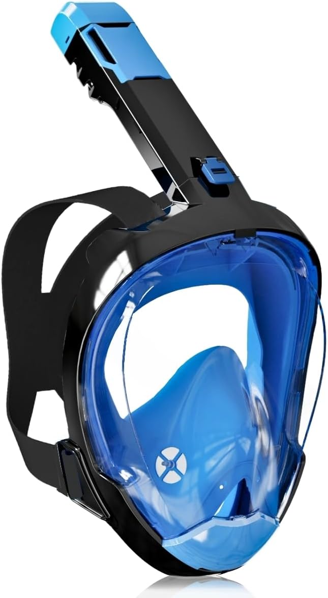 Full Face Snorkel Mask for Adults with Dry Top System 180 Degree Panoramic View Snorkeling Gear with Camera Mount Safe Breathing Anti-Leak Anti-Fog