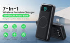 Wireless Portable Charger 40800mAh with 3 Built-in Cables,7-in-1 15W Wireless Charging Power Bank,25W PD QC 4.0 Fast Charging USB C LCD Display Battery Pack for iPhone 16/15/13/12,Samsung,Android etc