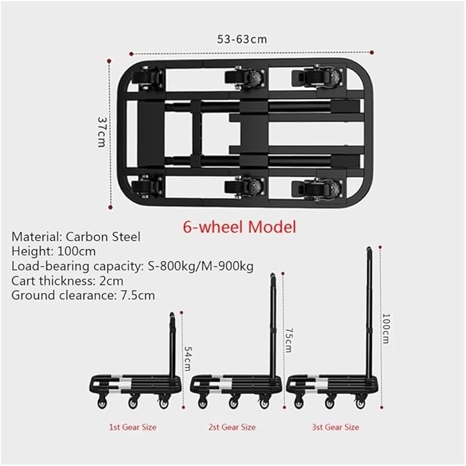 Flat Bed carts with Wheels Foldable Cargo Trolley Folding Transporter Household Flatbed Trolley Portable Luggage Express Trolley Small Trailer Trolley Heavy - Duty trolleyflatbed Truck(Black