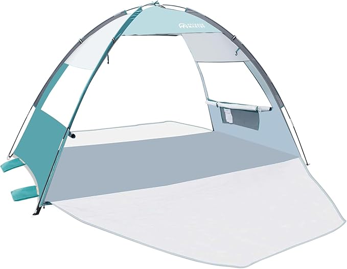 OutdoorMaster Beach Tent Sun Shelter with 2 Ventilated Doors, UPF50+ Easy Setup Beach Tent Canopy for 3 Person, Lightweight & Portable Family Beach Umbrellas for Sand with Carrying Bag-Cancun Seashore