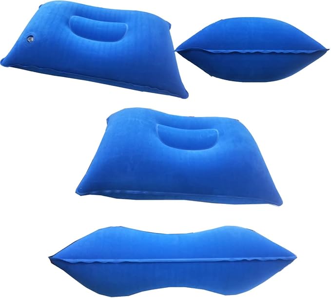 3 Pack Ultralight Inflatable Pillow Small Squared Flocked Fabric Air Pillow Beach Pillow for Camping,Napping,Desk Rest,Hiking,Traveling,Neck Lumbar Support (Royal Blue, Purple, Duotone)