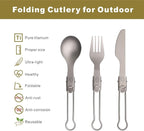 SANTTA Ultra Light Titanium Folding Cutlery Set Including Knife Fork Spoon with Bag for Backpacking, Hiking, Camping and Traveling