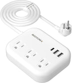 European Travel Plug Adapter with USB C, ROOTOMA Outlet Adapter US to Europe 3 Outlets 3 USB Ports, International Power Strip for EU Spain France Germany Iceland Greece, 3ft, White