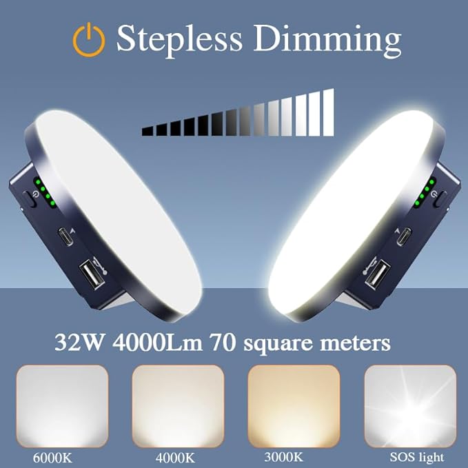 Camping Lights 13200 mAh 4500 Lumens 45W Portable Gear Power Outage USB Outdoor Rechargeable Magnetic Hanging Lantern Emergency Flashlight LED Canopy Tent Light