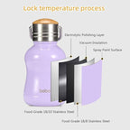 YOHKOH Mini Vacuum Insulated Water Bottle With Bamboo Lid - Stainless Steel Thermos Water Bottle for Women Girls Kids, Metal Sports Hot and Cold Water Bottle Leak-Proof BPA-Free (6.4oz,Violets)
