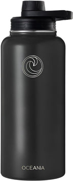 Oceania Flask 32oz Stainless Steel Water Bottles | Modern, Leakproof, Vacuum Insulated with 3 Lids, 3 Straws & 2 Straw Cleaning Brushes | Simple Lightweight Camping & Hiking Hydration Canteens