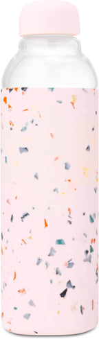 W&P Porter Glass Water Bottle w/ Protective Silicone Sleeve | Terrazzo Blush 20 Ounces | On-the-Go | Reusable Bottle for Coffee, Tea and Water | Portable