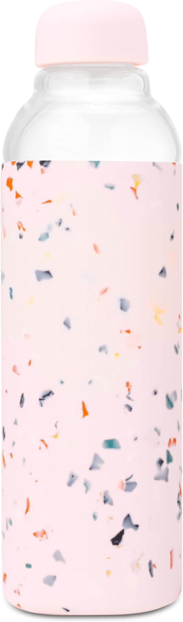 W&P Porter Glass Water Bottle w/ Protective Silicone Sleeve | Terrazzo Blush 20 Ounces | On-the-Go | Reusable Bottle for Coffee, Tea and Water | Portable