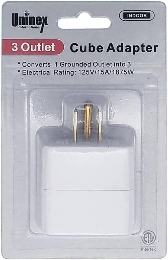 Uninex PS36 3-Outlet Grounded Plug Cube Taps, Extra-Wide Adapter Spaced, Easy Access, Compact, ETL Listed, 2-Pack