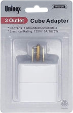 Uninex PS36 3-Outlet Grounded Plug Cube Taps, Extra-Wide Adapter Spaced, Easy Access, Compact, ETL Listed, 3-Pack