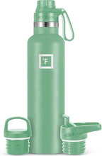 IRON °FLASK Camping & Hiking Hydration Canteens - 3 Lids (Narrow Spout Lid) Leak Proof Vacuum Insulated Stainless Steel - Hot & Cold Double Walled Sports Water Bottle - Sage, 24 Oz
