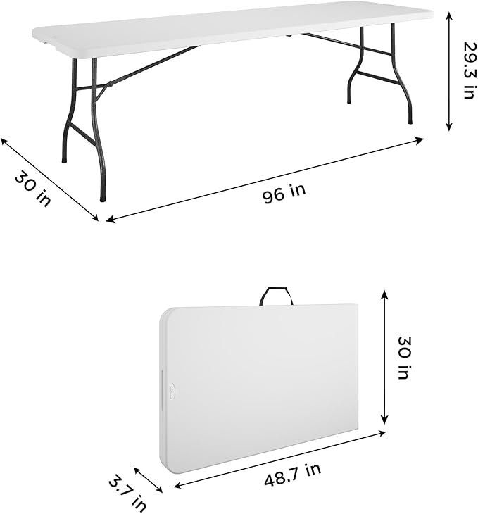 COSCO Fold-in-Half Banquet Table w/Handle, 8ft, White
