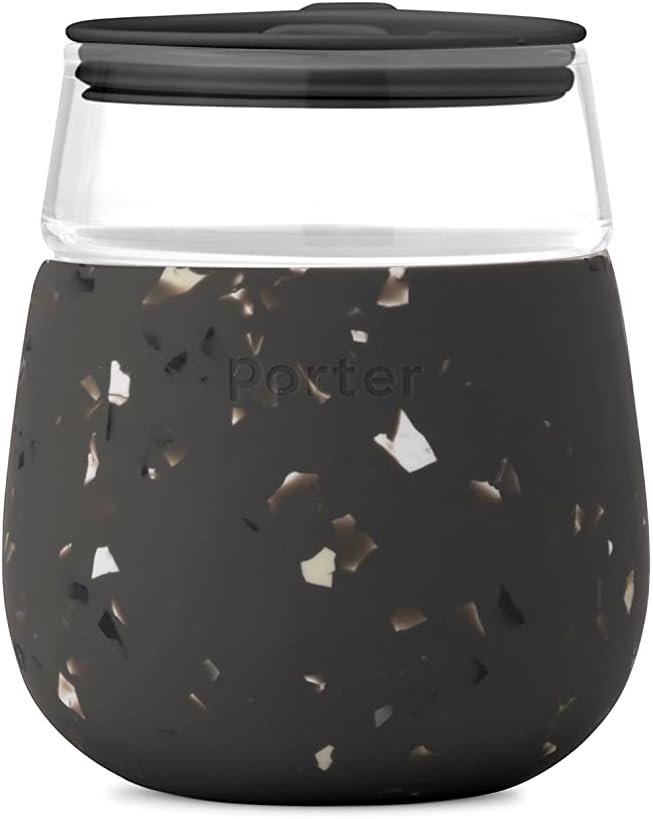 W&P Porter Wine Cocktail Glass w/Protective Silicone Sleeve | Terrazzo Charcoal 15 Ounces | On-the-Go | Reusable | Portable | Dishwasher Safe