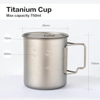 Titanium Pot, 750ml/26 oz Mug with Lid and Foldable Handle, Titanium Cup Backpacking Cookware for Outdoor Hiking Camping Cooking