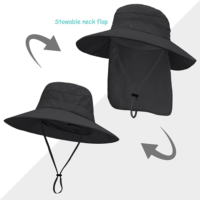 Sun Hats for Men Women, UPF50+ Protection Safari Hat,Wide Brim Fishing Hat with Neck Flap,Bucket Hats for Beach Hiking