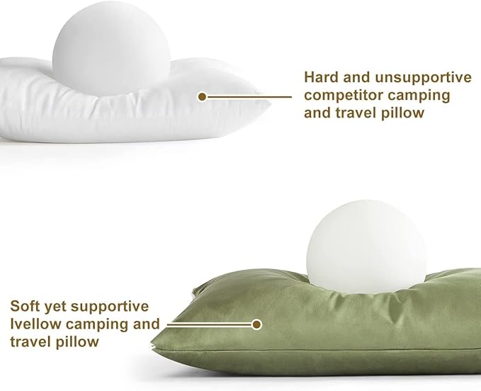 Ivellow Memory Foam Travel Pillow Compressible Camping Pillow for Sleeping Shredded Memory Foam Pillow Compact Firm Supportive Travel Pillow for Adults Kids Outdoor Hiking Essential Gear Green-S