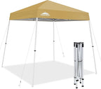 EAGLE PEAK 8x8 Slant Leg Pop-up Canopy Tent Easy One Person Setup Instant Outdoor Beach Canopy Folding Portable Sports Shelter 8x8 Base 6x6 Top (Beige)