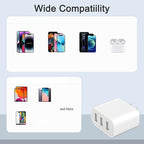 3 USB A Ports Charger Block，YTFCYIKBG Cell Phone wall Chargers，USB Cube wall Plug，for iPhone 14/13/12/11/X/XR/X/8/7/6, Galaxy, Android Phones and More （White）