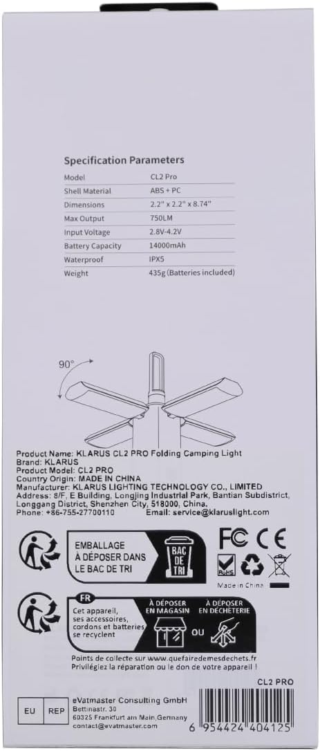 KLARUS CL2 Rechargeable Camping Lantern, 750LM 7 Light Modes Waterproof Foldable Tent Light with Power Supply for Emergency, Camping, Beach, Travel, Power Outages