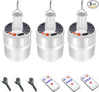 Solar Camping Lamp LED Tent Lights Waterproof Remote Control 4000mah 5 Mode USB Rechargeable Portable Lantern Blub Hanging for Home Indoor Outdoor Emergency Courtyard Power Outage 3 Pack