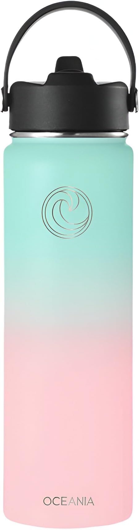 Oceania Wide Mouth 22oz Candy Floss Flask 22oz Stainless Steel Sports Water Bottle | Leakproof, BPA-Free, Insulated with 3 Lids, 3 Straws & 2 Straw Cleaning Brushes | Full Hydration Pack