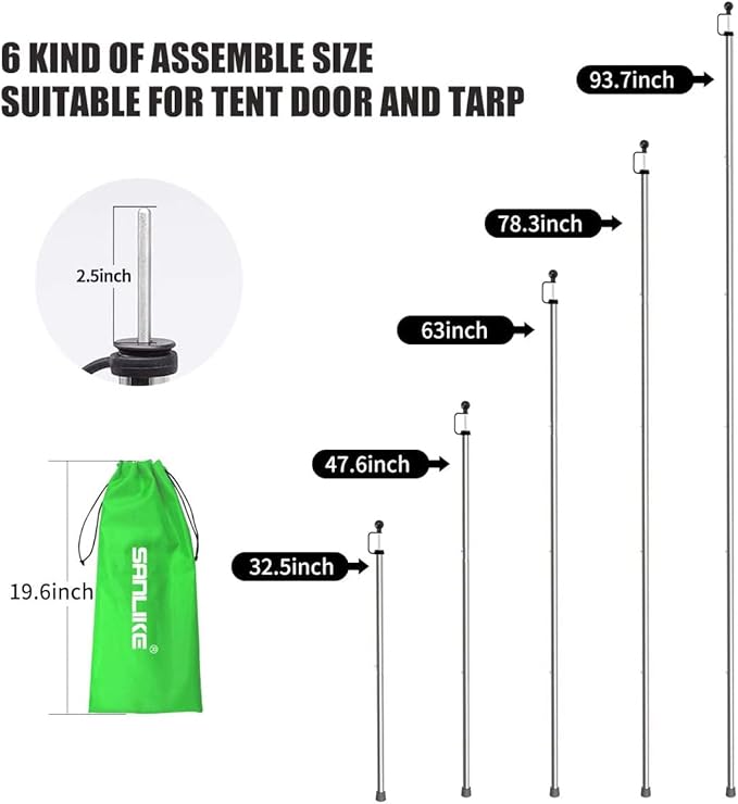 Tarp Poles Adjustable Heavy Duty 90 in Camping Tent Poles for Tarp Portable Telescoping Tent Poles for Awnings Canopy Rain Fly Shelter Set of 2