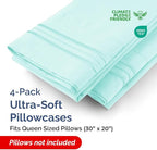 Pillowcases - Ultra Soft Hotel Quality Pillowcase Covers - Comfy, Cozy & Wrinkle Free - Shrinkage and Fade Resistant - Machine Washable Pillow Protectors - (Queen, Spa Blue, 4 Piece Set)