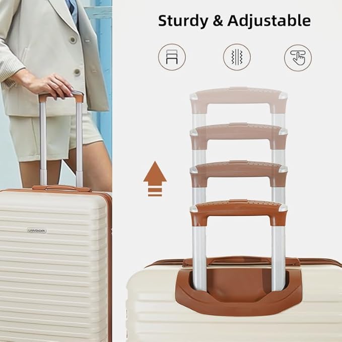 LARVENDER Luggage 6 Piece Expandable Luggage ABS Hardshell Carry on Suitcase with Spinner Wheels TSA Lock, Large Checked Travel Suitcase for Women and Men, Cream White(16/20/24/28/DB/TB)