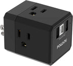 Cruise Ship Essentials, 3-Side Outlet Splitter with 3 USB Ports(1 USB C) USB Wall Charger, Outlet Extender for Home, Office and Cruise, ETL Listed, Black