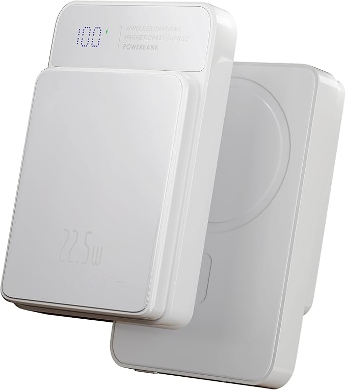 Magnetic Power Bank, 10000mAh Magnetic Portable Charger, 22.5W Wireless Power Bank, USB-C Fast Charging, LED Display Magnetic Battery Pack, Compatible for iPhone 17/16/15/14/13 Pro/Pro Max/Plus(White)