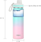 DRINCO Stainless Steel Water Bottle Spout Lid Vacuum Insulated Double Wall Water Bottle Wide Mouth (40oz 32oz 22oz 18oz 14oz) Leak Proof Keeps Cold or Hot (22 oz, 22oz Macaron)