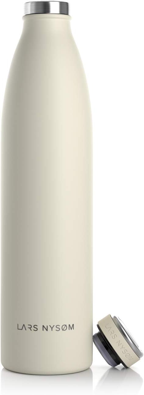 LARS NYSØM Stainless Steel Insulated Water Bottle 12oz 17oz 25oz 34oz 51oz | Insulated Thermo Flask for Hot and Cold Beverages | Leakproof Drinking Bottle (Almond Beige, 33.9oz)